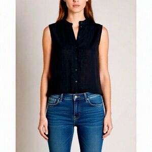 Joie Blouse Top Size XS Black Satin Button Front Quiet Luxury Sleeveless Long